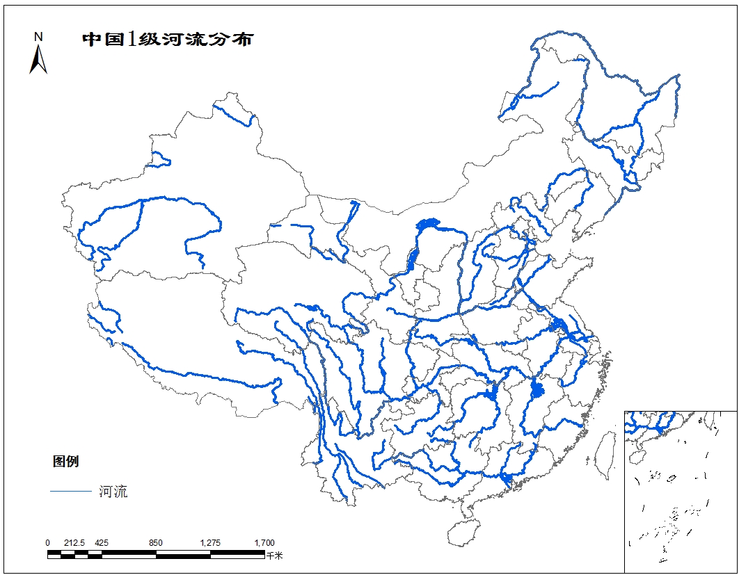 全国一级河流水系分布矢量数据