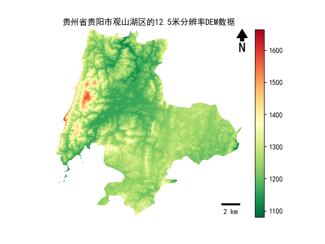 贵州省贵阳市观山湖区的alos卫星12.5mDEM数据