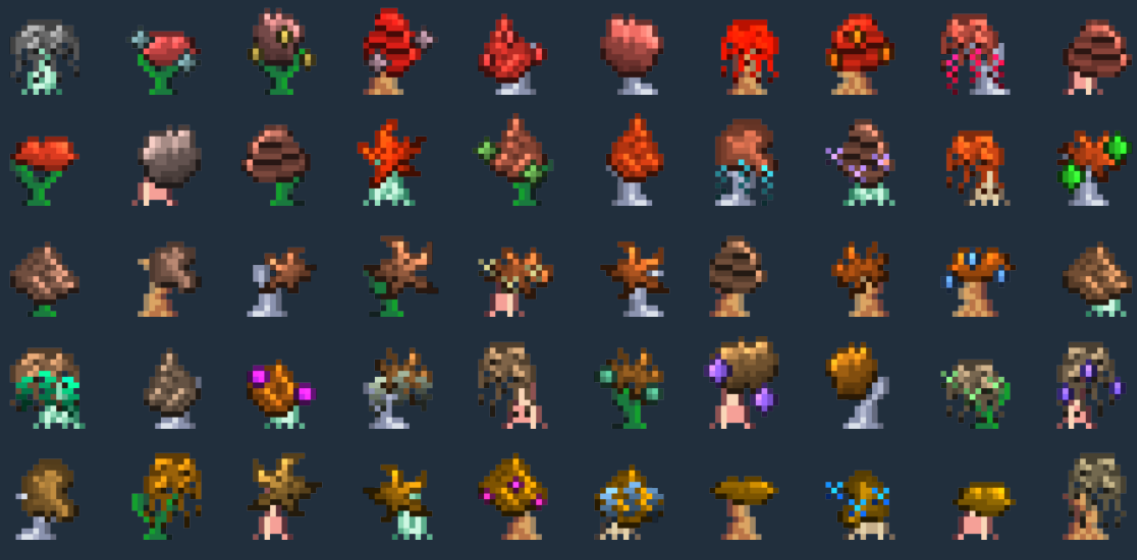 植物变异与不同组合的叶子,树干,浆果等数据集