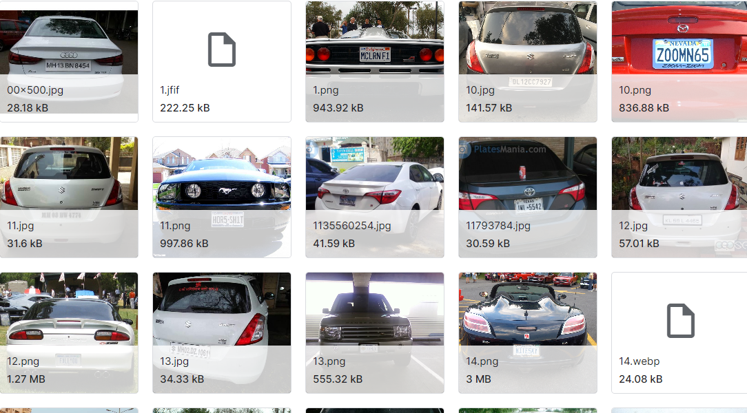 用于车牌检测的汽车正面和背面图像数据集