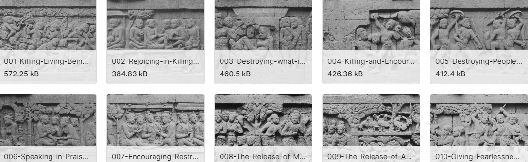 婆罗浮屠纪念碑底部的浮雕图片数据集