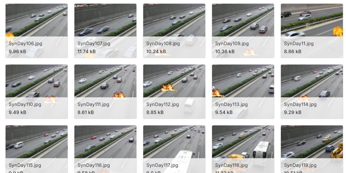 使用监控摄像头在道路上的火灾探测图像数据集